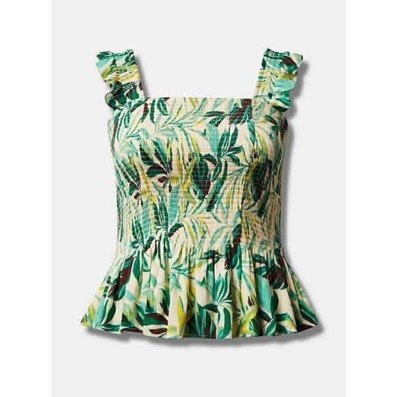 Women's Torrid Plus Size 5, 5X, 28 Green Peplum Crinkle Gauze Smock Top - Picture 4 of 8